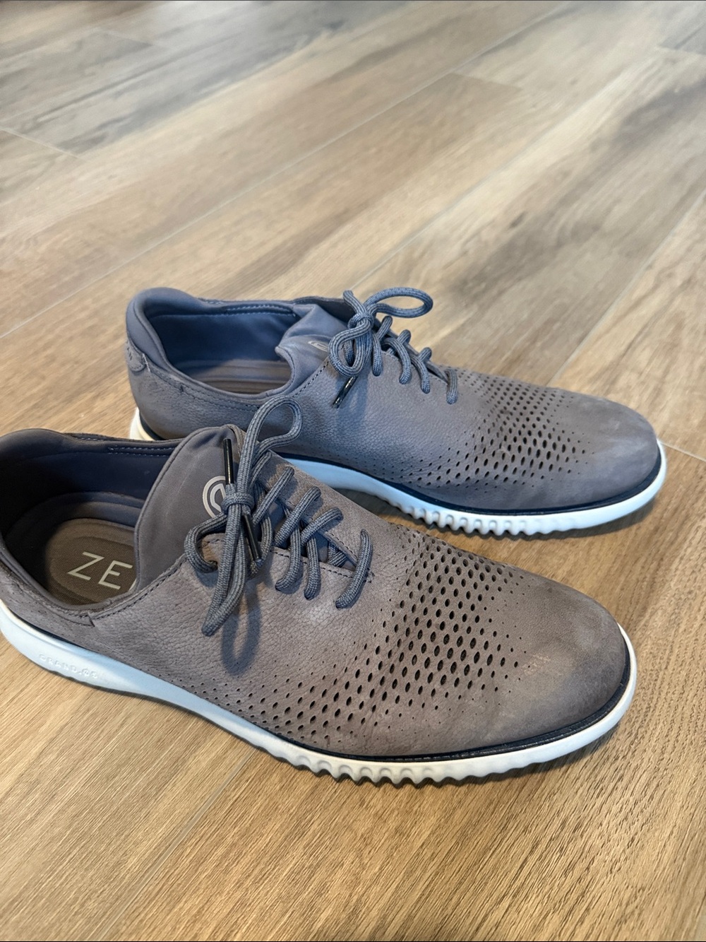 Cole Haan gray Lace-Up Perforated Derby